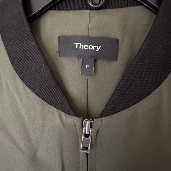 Theory Bahara Silk Jacket/Bomber, Size P (Petite), Green and Black - Picture 2 of 13